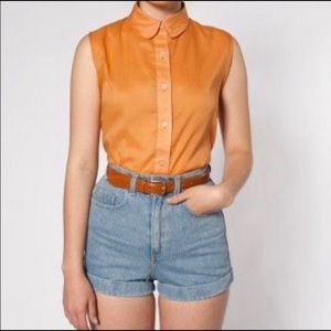 Rare American Apparel Sheer Burnt Orange Collared Sleeveless Top